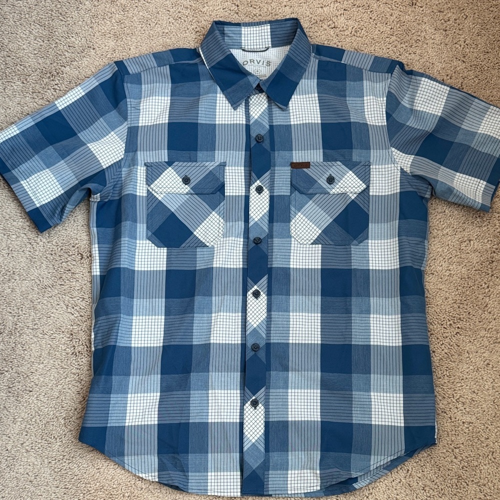 Orvis Navy and White Checkered Casual Shirt
